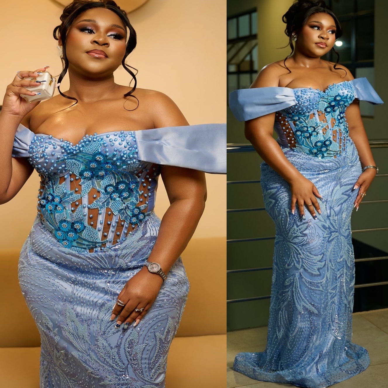 Aso Ebi Sky Blue Mermaid Prom Dresses 2026 Appliques Beaded Sequined Evening Formal Party Second Birthday Engagement Gowns Dress For Special Occasions