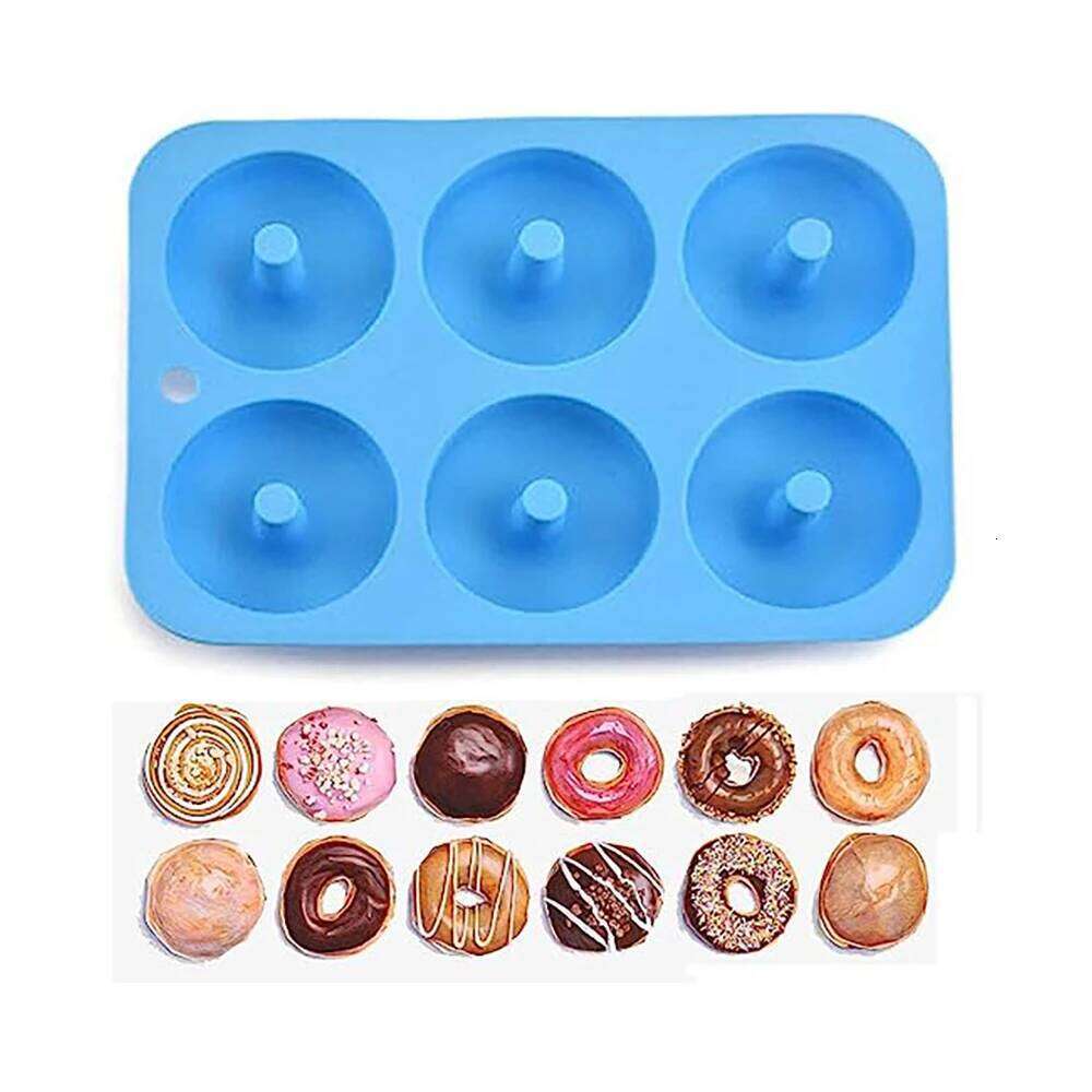 Home Kitchen Baking Tool Heat Resistant Silicone Donut Mold for 6 Doughnuts, Non Stick Food Grade Bagels Pan, Mini Cupcake Mould for Living Room Dinin