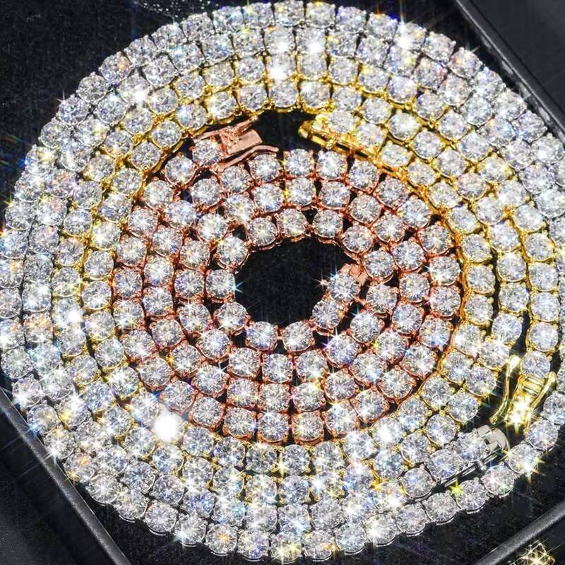 6MM VVS Moissanite Diamond Tennis Chain Necklace 925 Sterling Silver Iced Hip Hop Style Factory Wholesale Price for Men Women