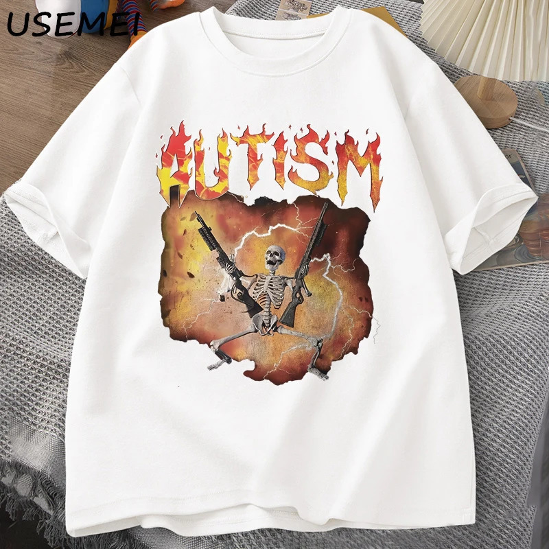 Autistic Funny Skeleton T-Shirt Men Women Autism Meme Graphic T Shirts Harajuku Fashion Cotton Vintage T Shirt Unisex Streetwear260108