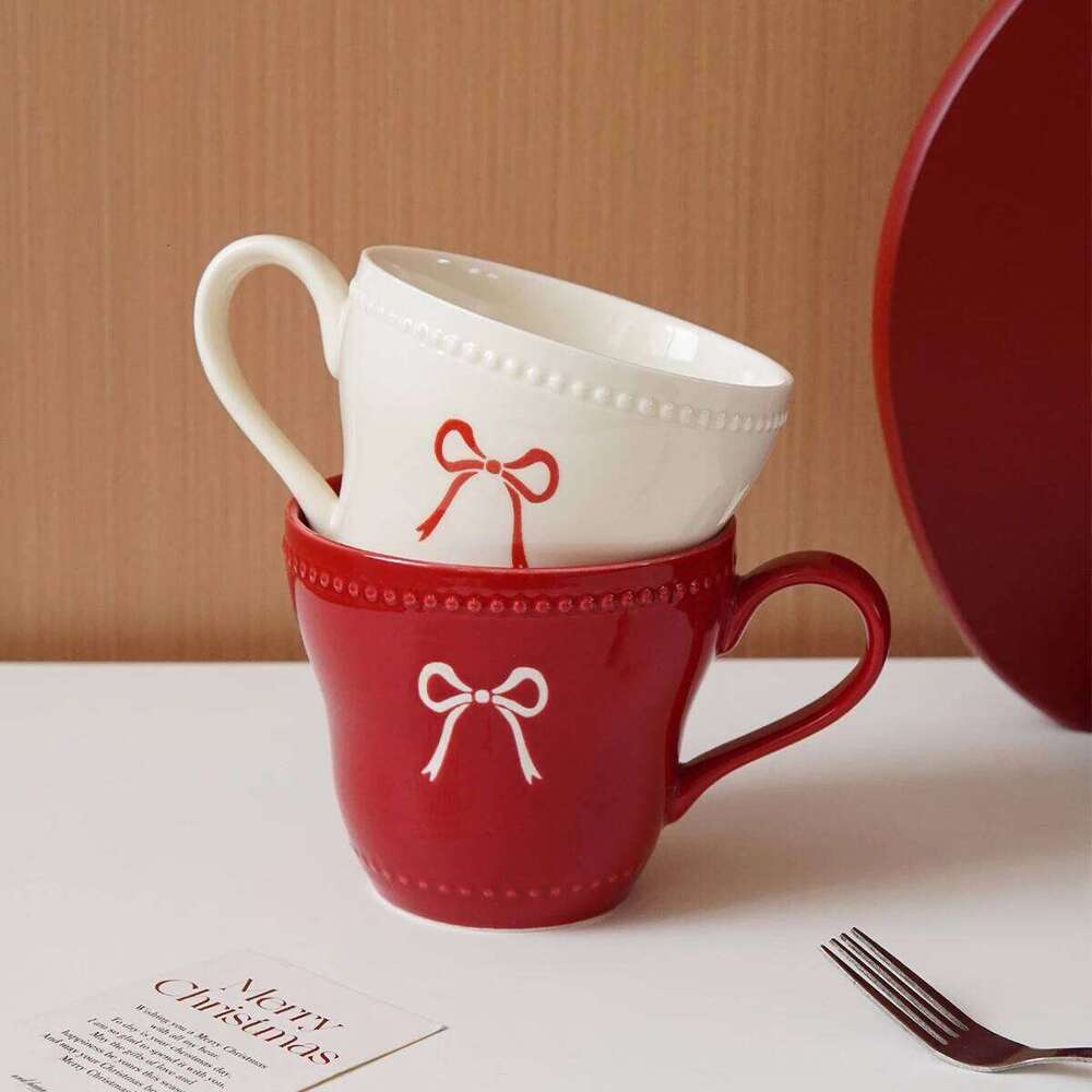1Pc Ceramic Mug, Beaded Lace Design, Exquisite and Simple Bowknot Mug Suitable for Home Decoration, Daily Breakfast Drinking Afternoon Tea Coffee Rest