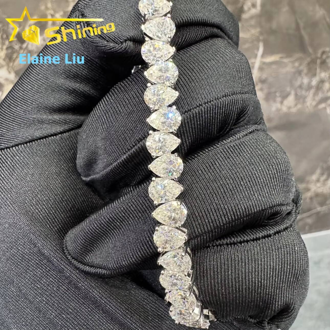 Luxury Hip Hop Fine Jewelry Sterling Silver 925 D Color VVS Moissanite Diamond Tennis Bracelet Pear Shape