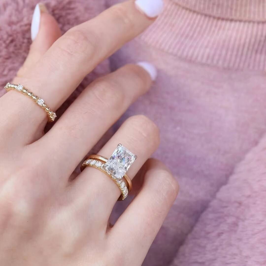 3ct Crushed Ice Moissanite Ring D VVS1 7X9MM Radiant Cut 14K Yellow Gold Diamond Moissanite Engagement Wedding Rings