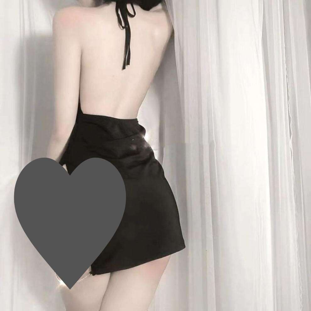 Sexy black satin women's pajamas - deep V-neck pajamas with side metal buckles, elegant tight fitting dress, lingerie style pajamas for couples o