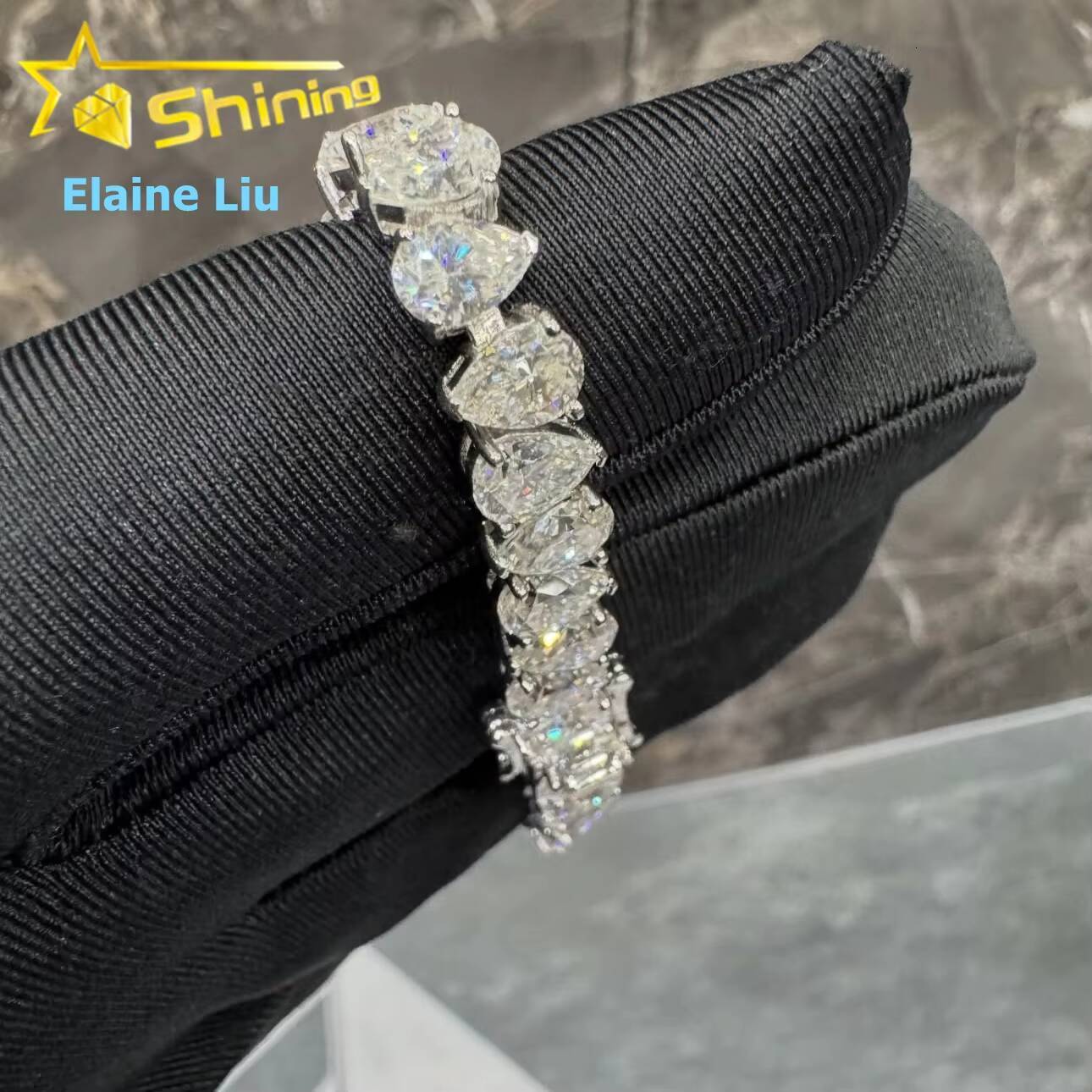 Luxury Hip Hop Fine Jewelry Sterling Silver 925 D Color VVS Moissanite Diamond Tennis Bracelet Pear Shape