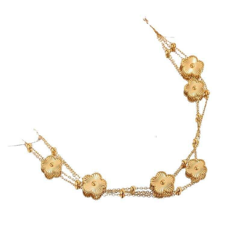 Factory Direct Sale Double-Sided Five-Leaf Flower Long Sweater Chain Light Luxury High-End Versatile Simple Elegant Titanium Steel Necklace