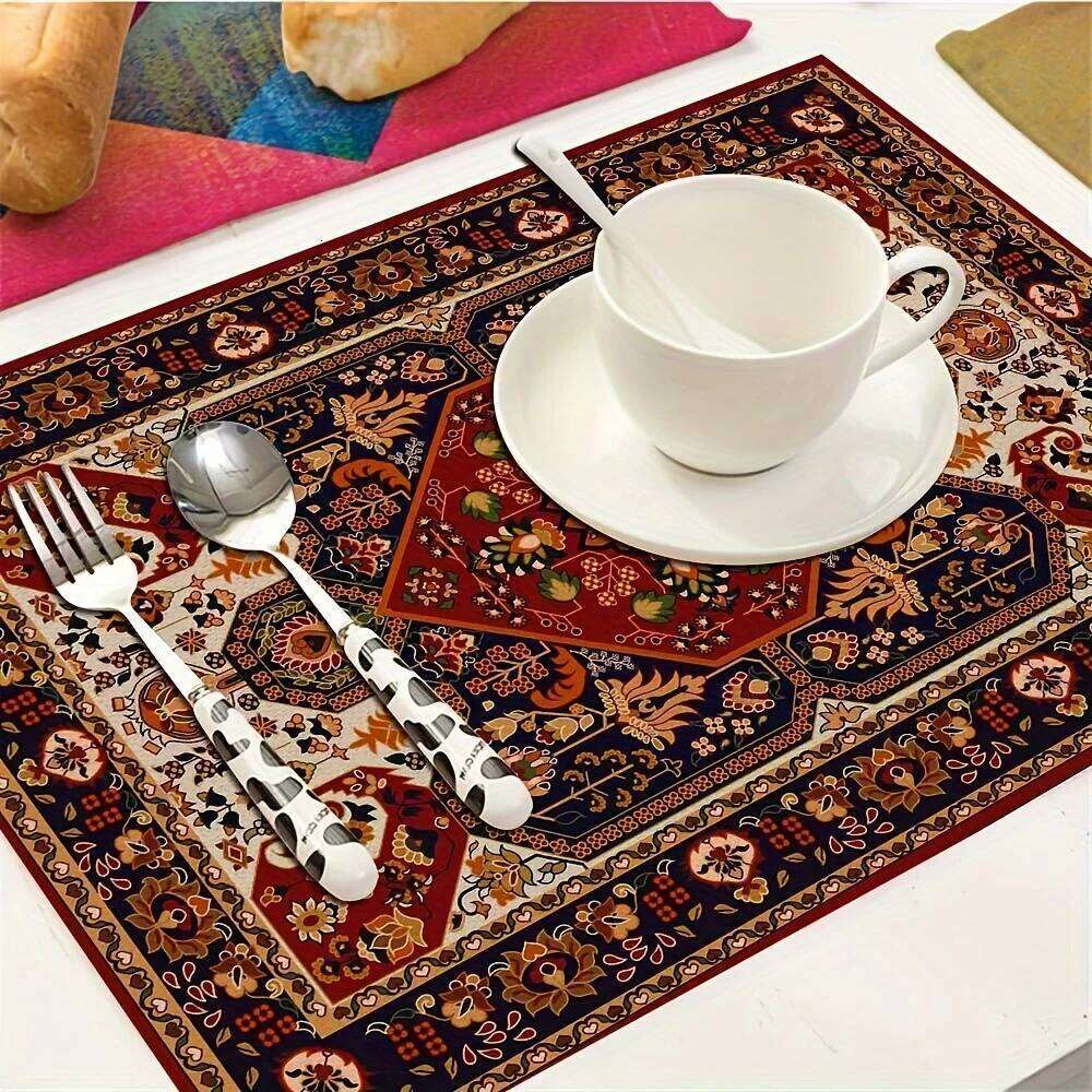 Persian Style Waterproof Heat Resistant Easy Clean Floral Pattern Placemats Dining Table Decor