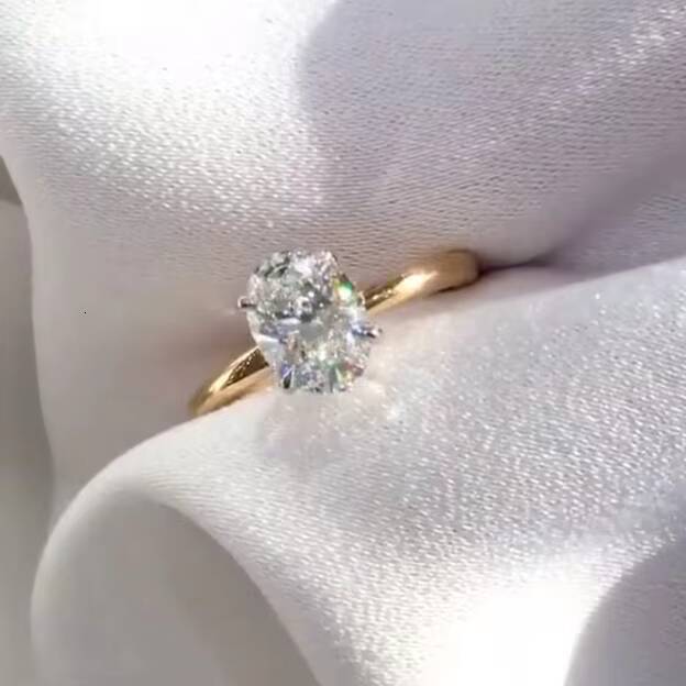 1CT Oval Cut VVS Moissanite Engagement Wedding Ring 925 Sterling Silver Gold Plated Beautiful Moissanite Rings