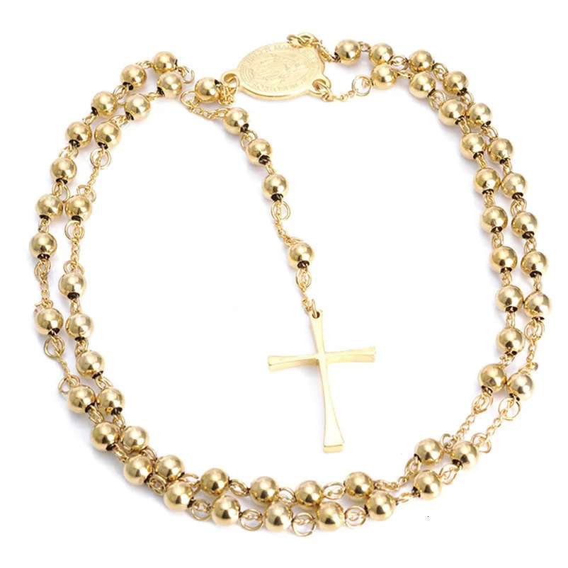 468mm Stainless Steel Pendant Necklace Men Women Rosary Beads Chain 260112