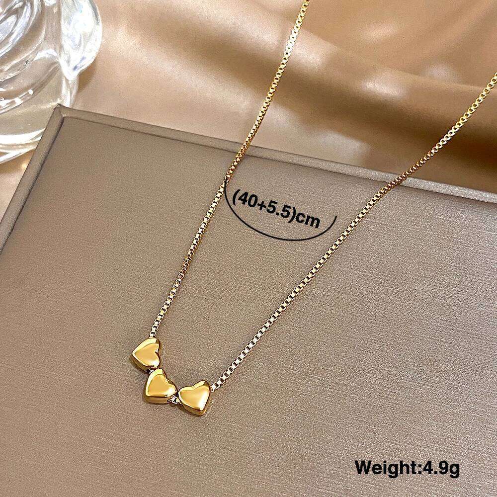 Necklace Jewellery Fine Jewellery Gold Plated Stainless Steel Triple Color 1 Heart Beads Cute Charm Waterproof for Daily Wear Gift High Quality Textur