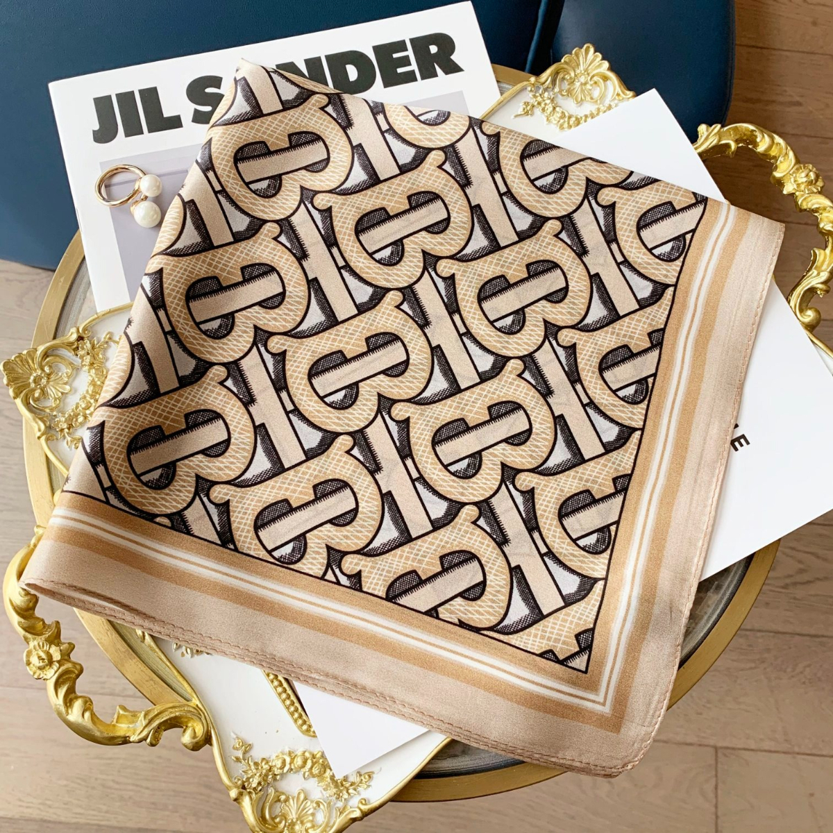 Designer scarf Brand 100% Silk Scarf Women Neck Hair Foulard Square Headband Print Scarves Bandana Fashion 53cm