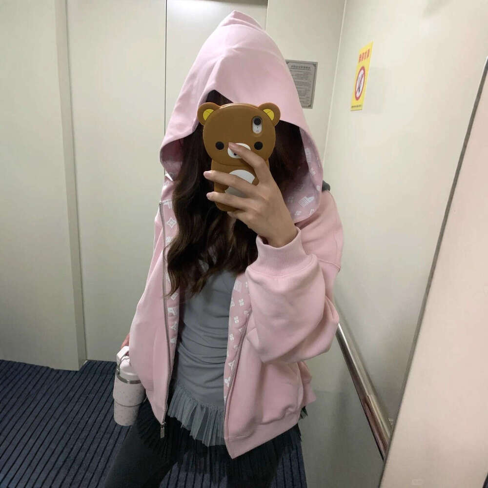 Super Stylish American Style Printed Hooded Sweatshirt Cardigan For Women, Autumn And Winter Couple Trendy Brand Zipper Fleece Top