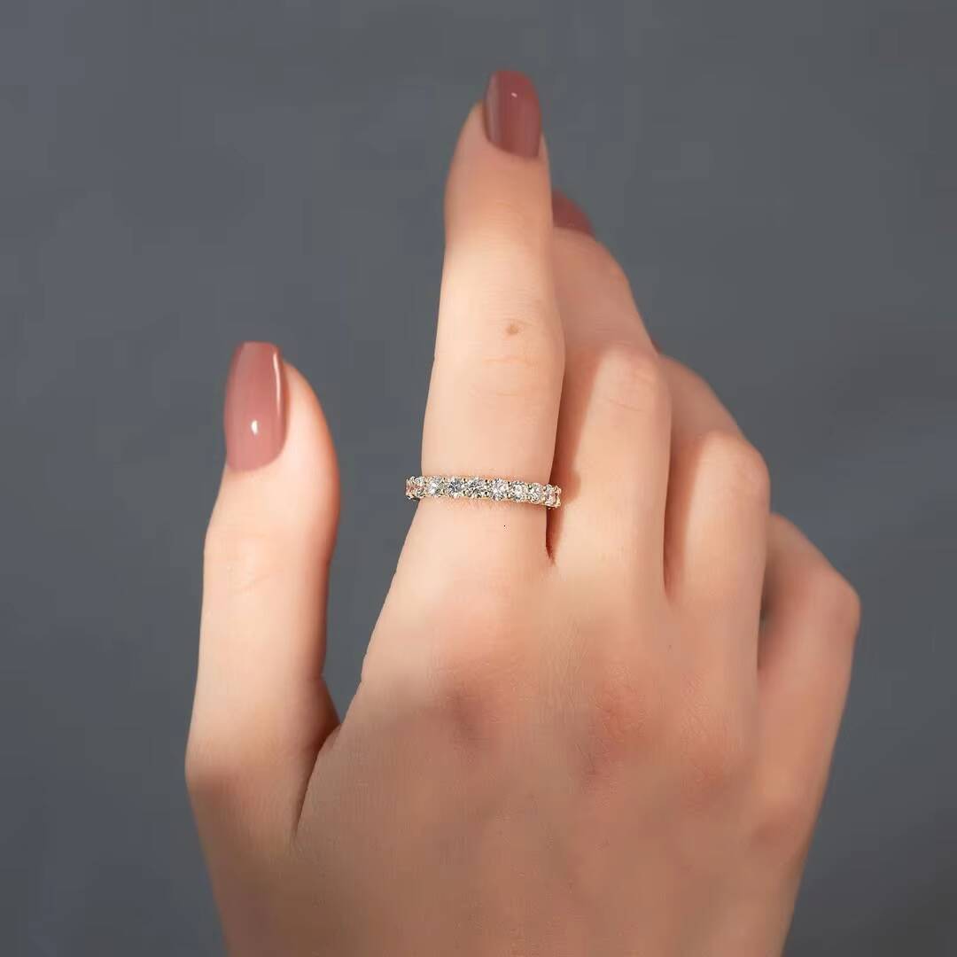 Custom 18K Gold Plated 925 Sterling Silver Wedding Band VVS 20mm Moissanite Eternity Ring for Men Women Fine Jewelry