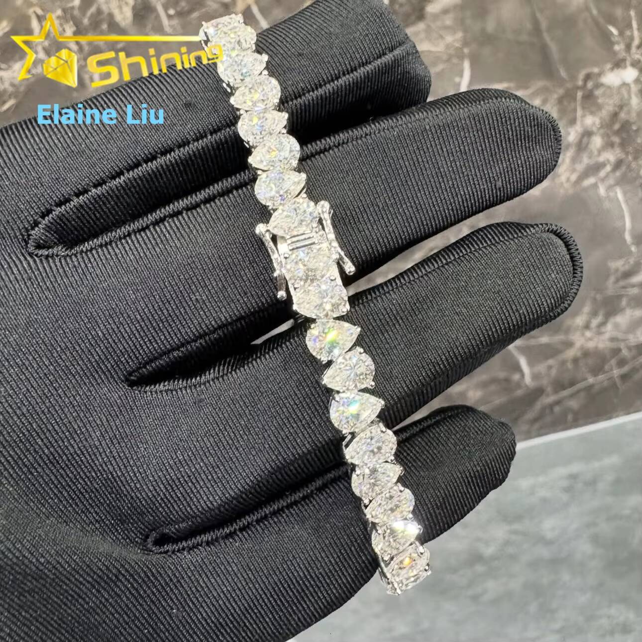 Luxury Hip Hop Fine Jewelry Sterling Silver 925 D Color VVS Moissanite Diamond Tennis Bracelet Pear Shape