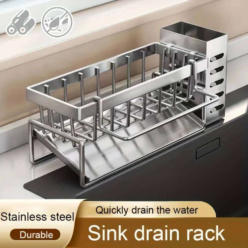 Sink Cleaning Tools Storage Kitchen Multifunctional Stainless Steel Drain Rack for Sponge Cleanser Organizer Rag Hanger 26Y0113