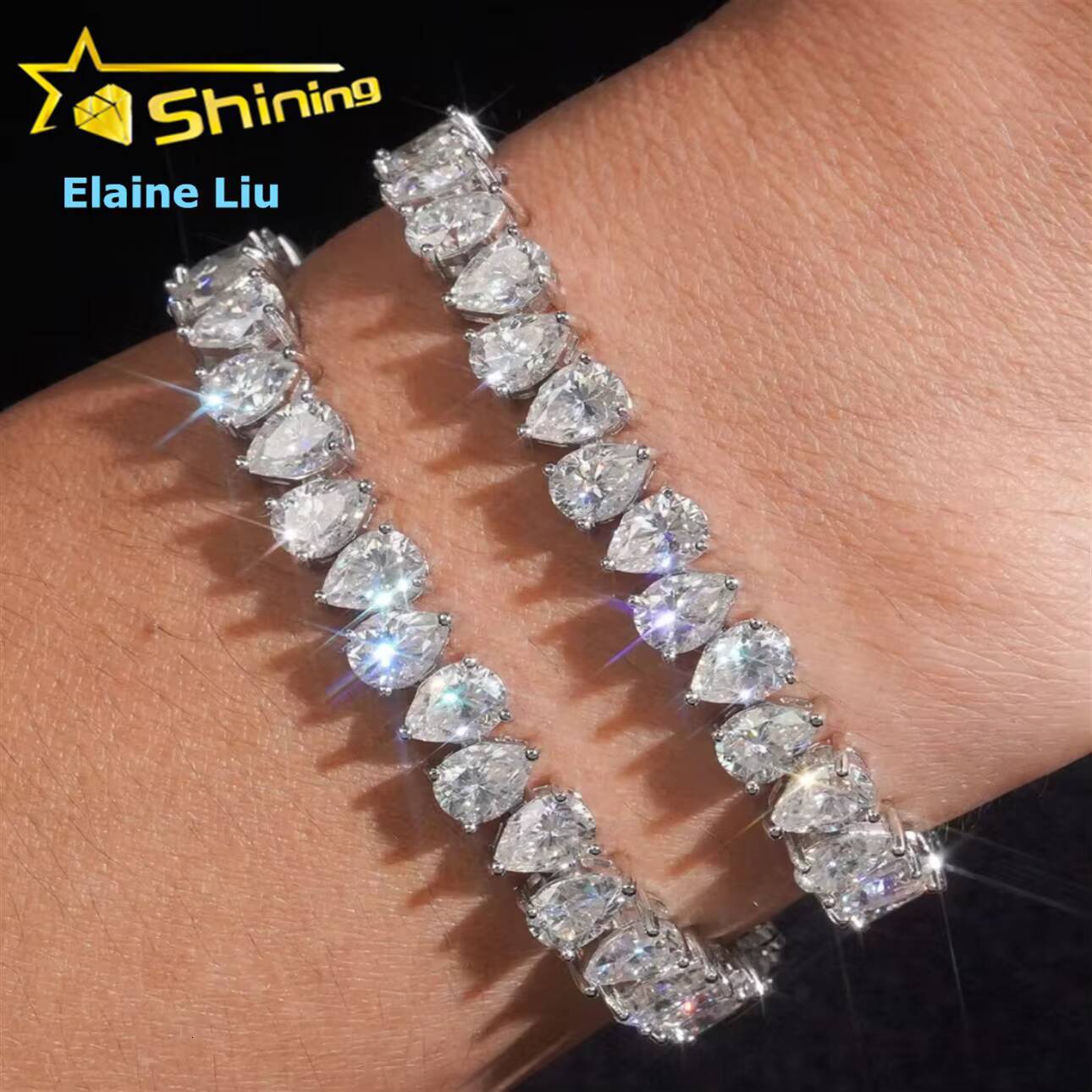 Luxury Hip Hop Fine Jewelry Sterling Silver 925 D Color VVS Moissanite Diamond Tennis Bracelet Pear Shape