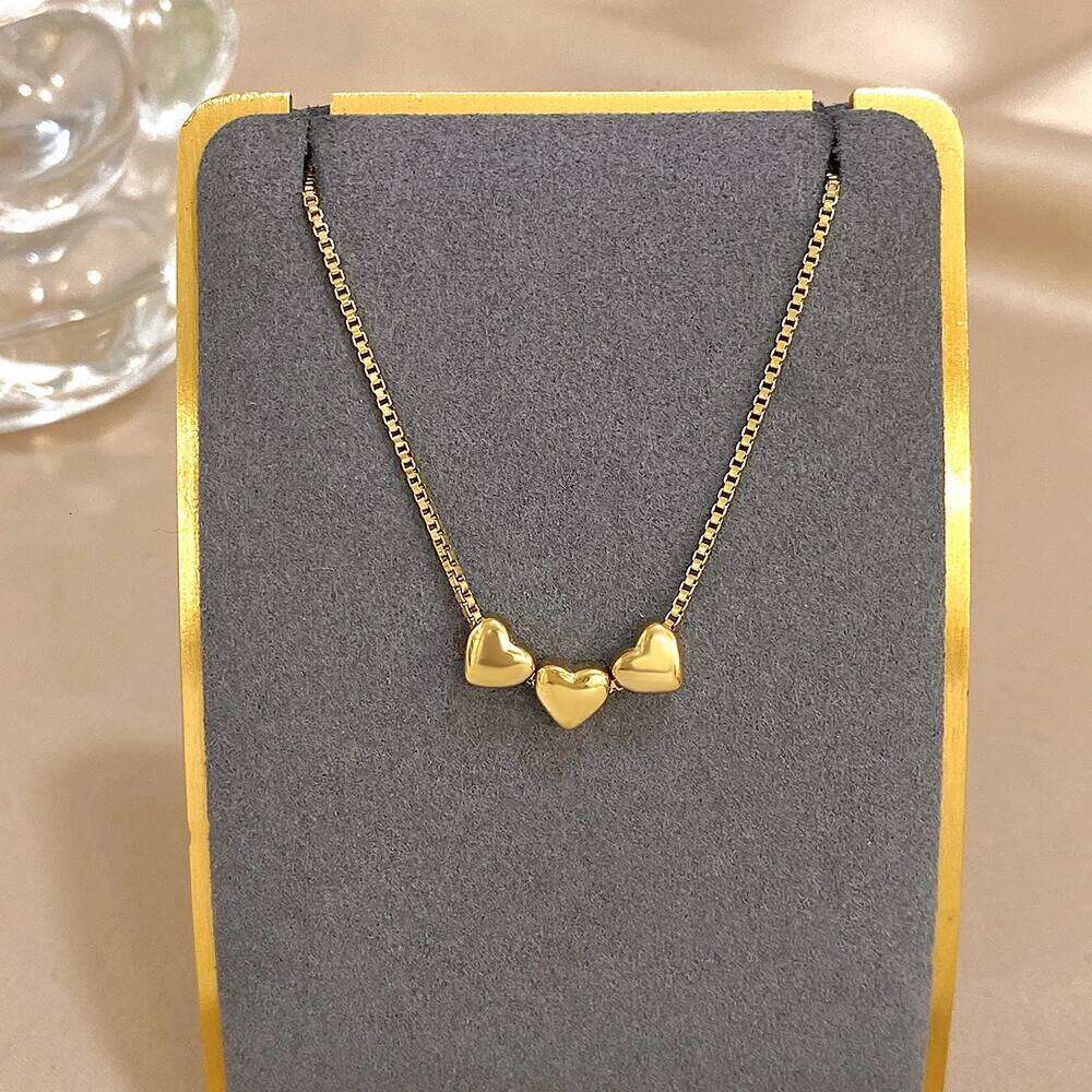 Necklace Jewellery Fine Jewellery Gold Plated Stainless Steel Triple Color 1 Heart Beads Cute Charm Waterproof for Daily Wear Gift High Quality Textur