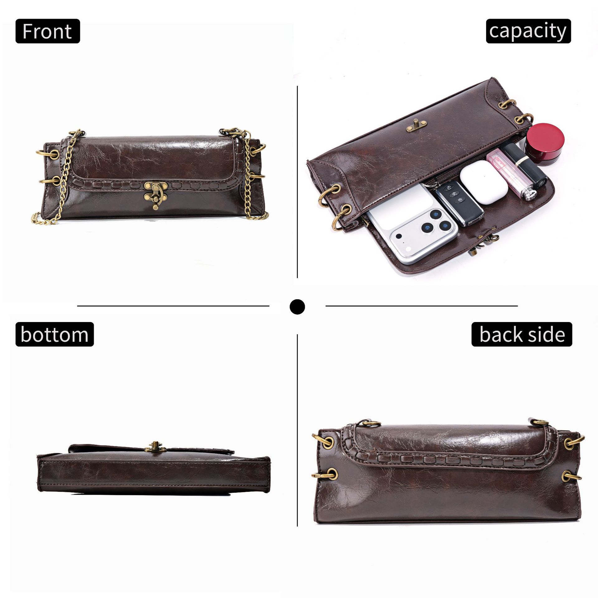 Shoulder Bags Fashionable Versatile Long Style Clutch Bag Women Vintage Turn Lock Fake Leather Shoulder Bag with Chain
