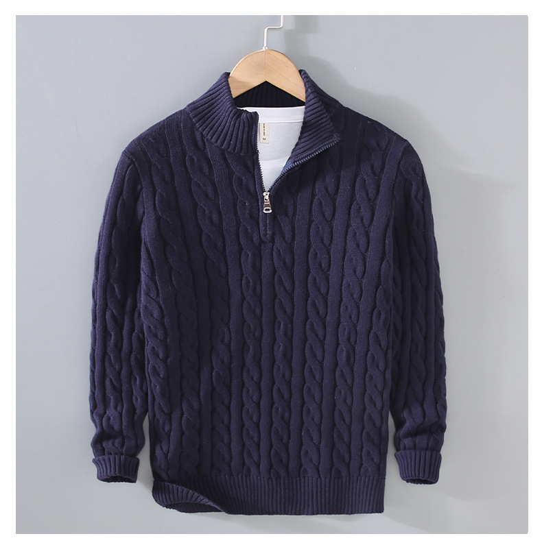 New Men's Sweater Zipper Knitted Sweater Business Polo Jumper Knitwear Sweater Long Sleeve Autumn Winter