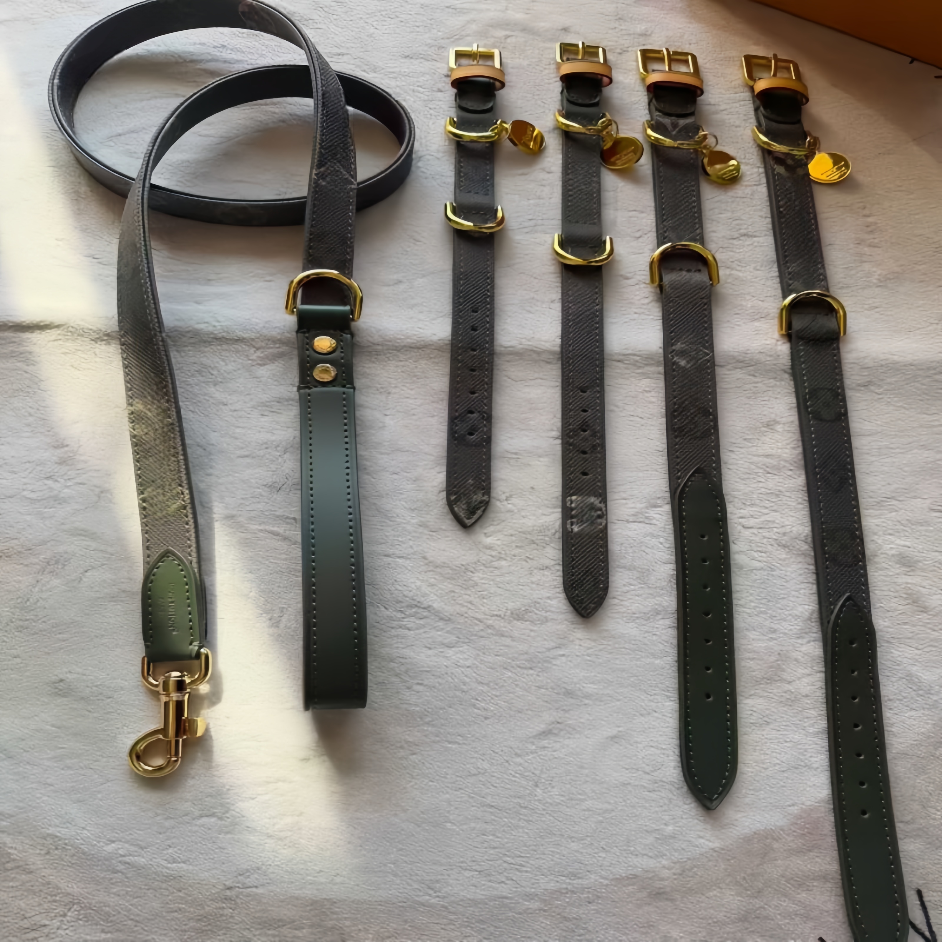 Designer Genuine Leather Dog Collar Is Suitable For All Dogs, And The Dark Green Pet Collar Leash Looks More Luxurious.Dog Leash With Gift Box