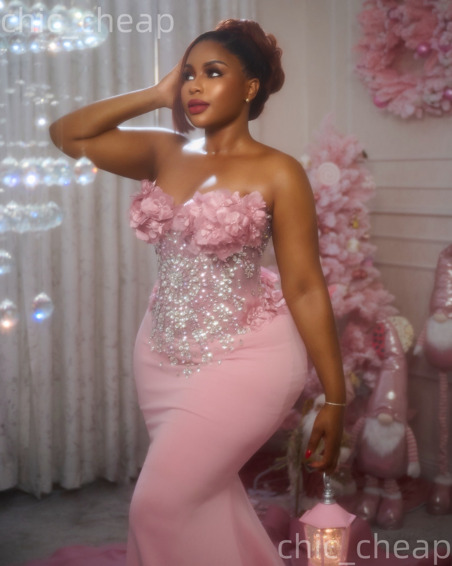 Aso Ebi Blush Pink Mermaid Prom Dresses 2026 Flowers Crystals Satin Evening Formal Party Second Birthday Engagement Gowns Dress For Special Occasions