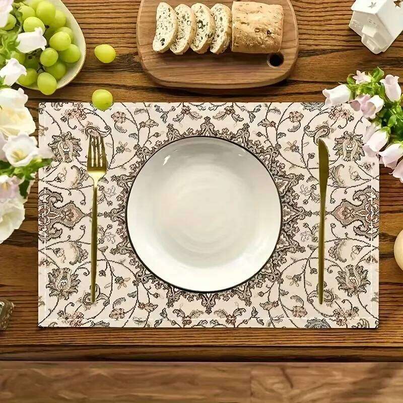 Bohemian Linen Place Mat Set for Dining Kitchen Restaurant Coffee Table Holiday Decor Waterproof Mats Living Room Bedroom Bathroom Use