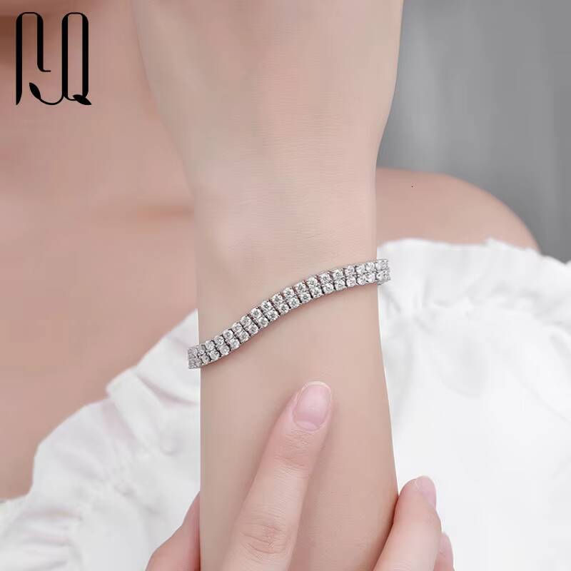 PYQ 6mm01ct 2 925 Sterling Silver Tennis Bracelet Moissanite Tennis Chains Double Layer Iced Out Tennis Bracelet