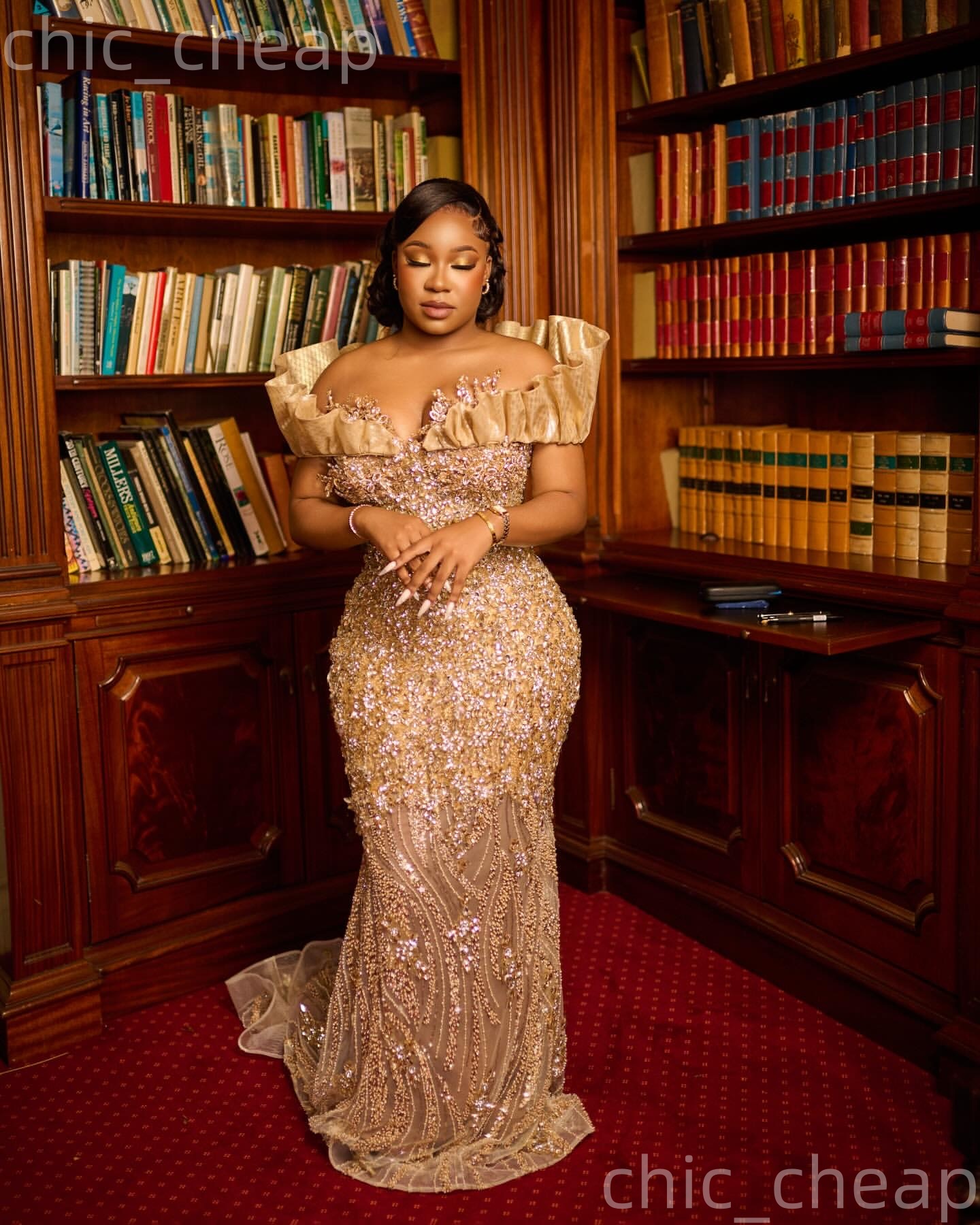 Aso Ebi Gold Mermaid Prom Dresses 2026 Off Shoulder Beaded Crystals Illusion Evening Formal Party Second Birthday Engagement Gowns Dress For Special O