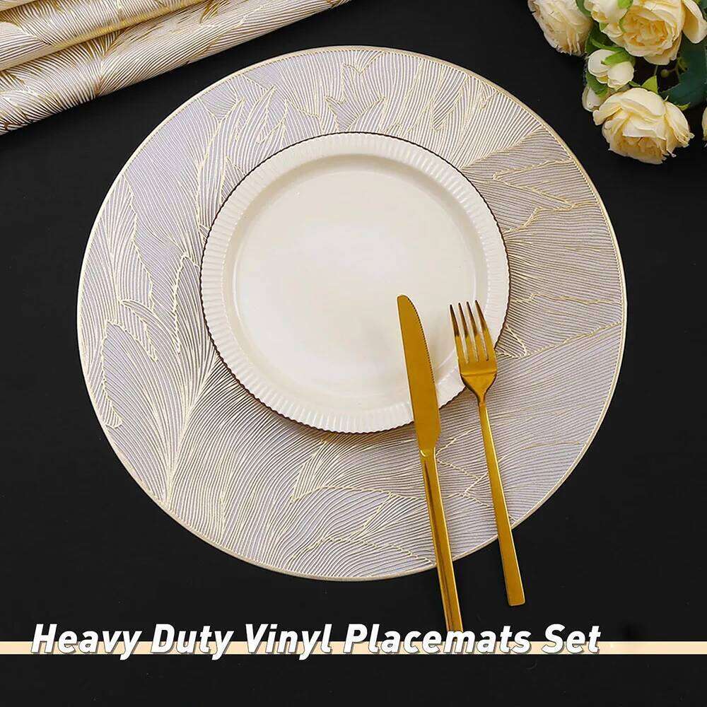 BUYYES Round Placemats Heat Resistant Non-Slip Mats For Dinner Wedding Party Holiday Wipeable Place Mat Table Decor