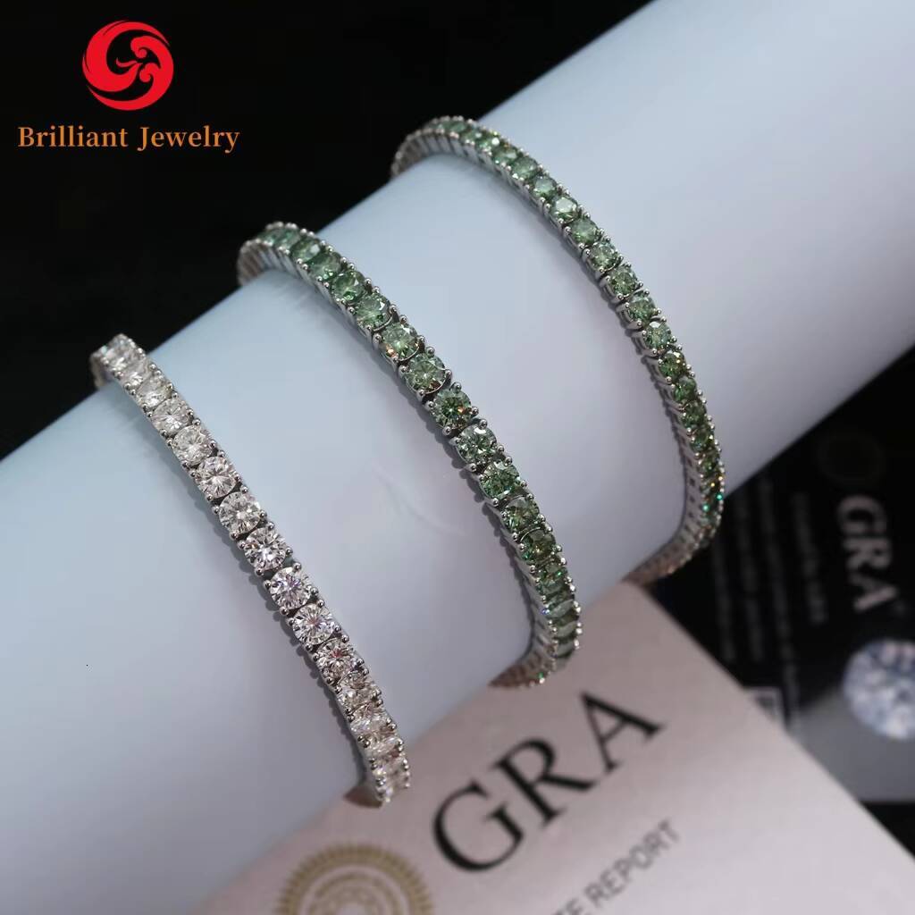100 Pass Diamond Tester VVS Moissanite Tennis Chain 2mm-65mm Womens Men Gold 925 Silver Moissanite Tennis Chain Bracelet Gift