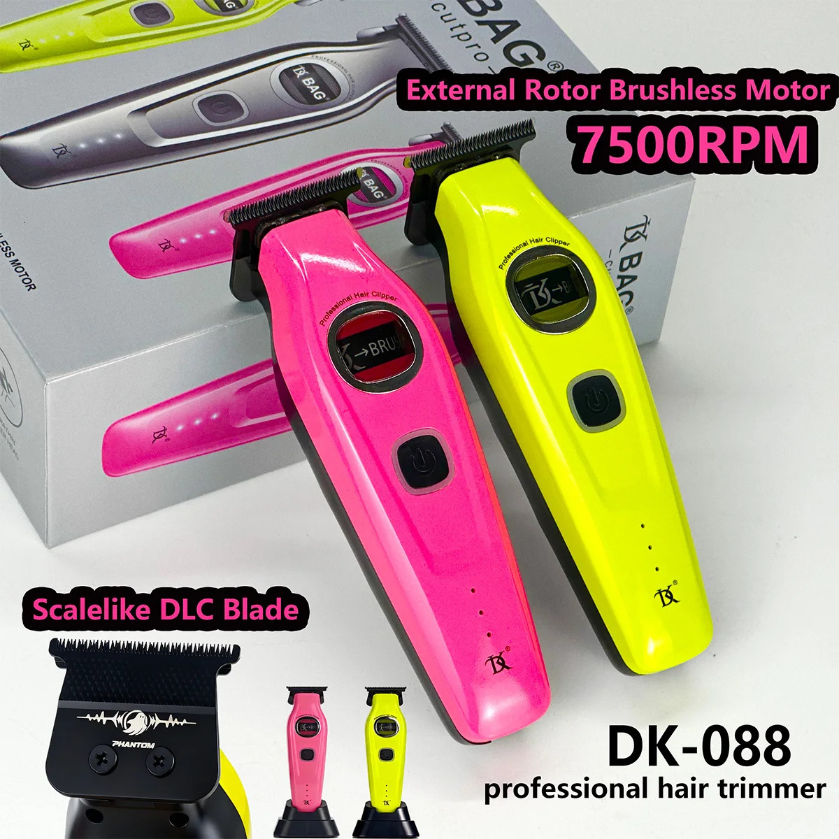 DK 088 Professional Mens Trimmer 7500RPM External Rotor Brushless Motor Barber Scalelike DLC Blade Hair Clipper Salon Use 260112 C260312