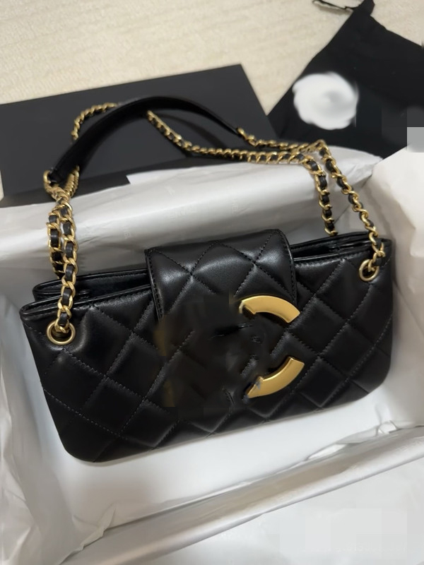 designer bag Fashion Black & Gold Quilted French Baguette Bag Adjustable Shoulder & Crossbody Purse for Women, Soft Structured Medium Tote