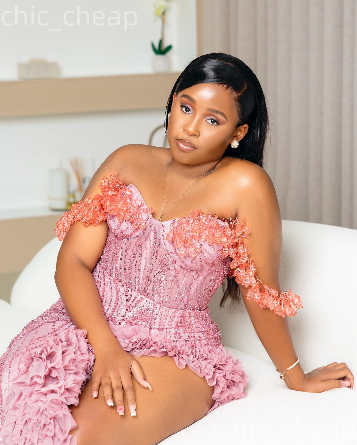 Aso Ebi Pink Sheath Prom Dresses 2026 Rhinestones High Split Sequined Evening Formal Party Second Birthday Engagement Gowns Dress For Special Occasion