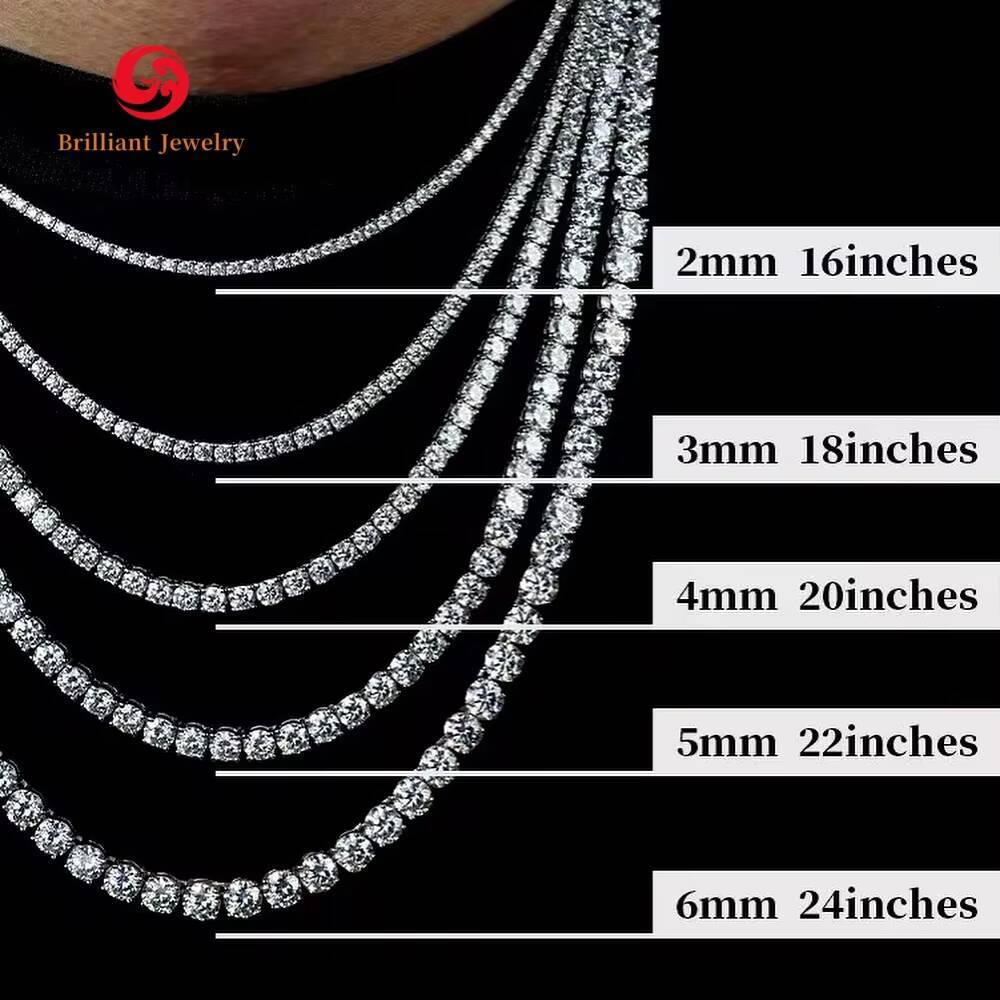 Hip Hop 20mm-65mm 925 Silver VVS Moissanite Tennis Chain Necklaces Luxury Men Women Tennis Chain Necklace Bracelet