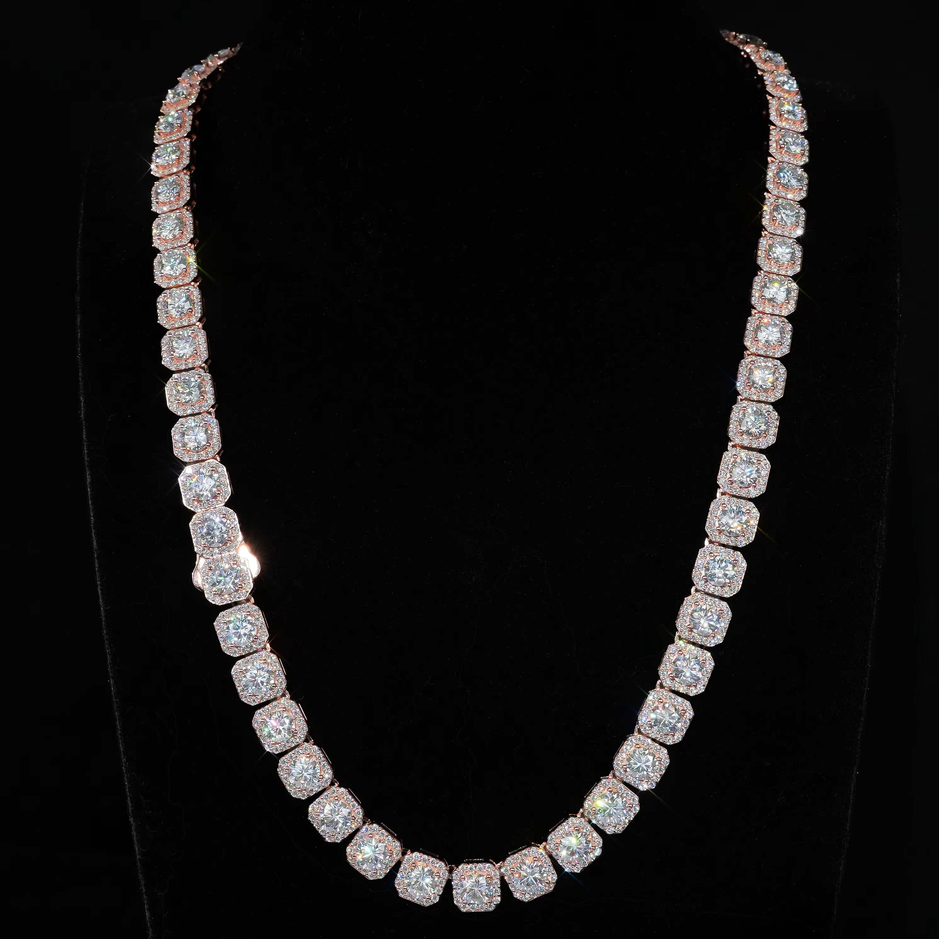 Clustered Iced Out Big D VVS 10mm Moissanite Tennis Necklace 925 Sterling Silver Elegant Tennis Chain