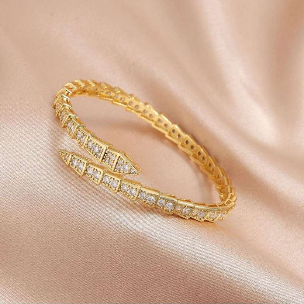 New Micro-Inlaid Zircon Bracelet Light Luxury Full Diamond Snake Bone Spring Open Fashion Women's Ring Jewelry