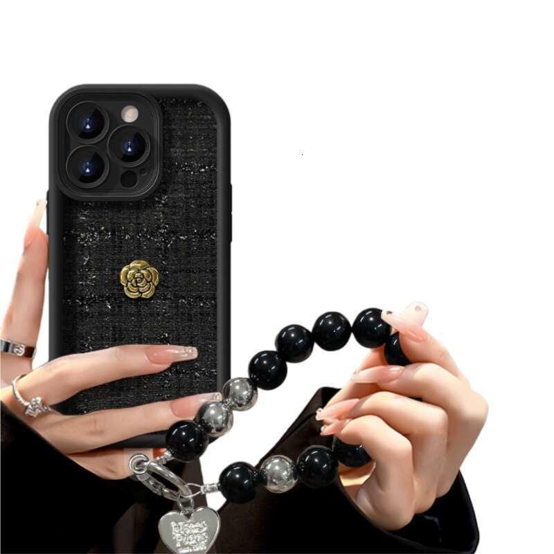 Phone case for iPhone 3D Camellia Bracelet Compatible with Apple 16 Plush Fabric Phone Case 15 Pro14 Precision Hole Shockproof 13/12