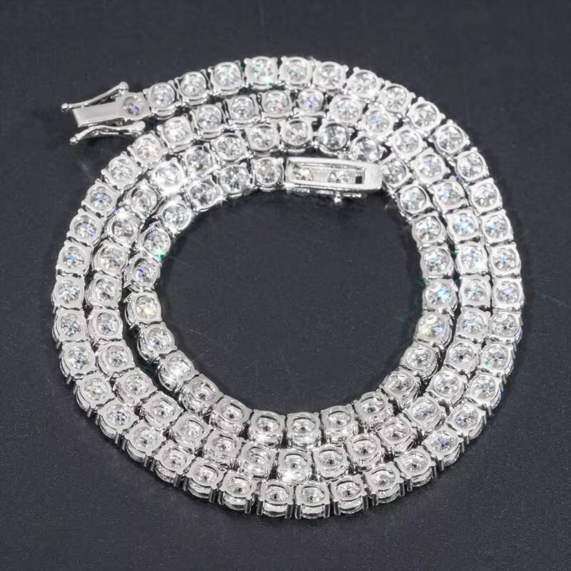 6MM VVS Moissanite Diamond Tennis Chain Necklace 925 Sterling Silver Iced Hip Hop Style Factory Wholesale Price for Men Women