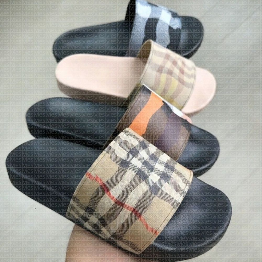 Designer men Slides Vintage Tartan Slider slippers burbrerr Women Slider sandals Archive Beige Print Embossed Slide Rubber slippers Summer Beach Slippers 35-46