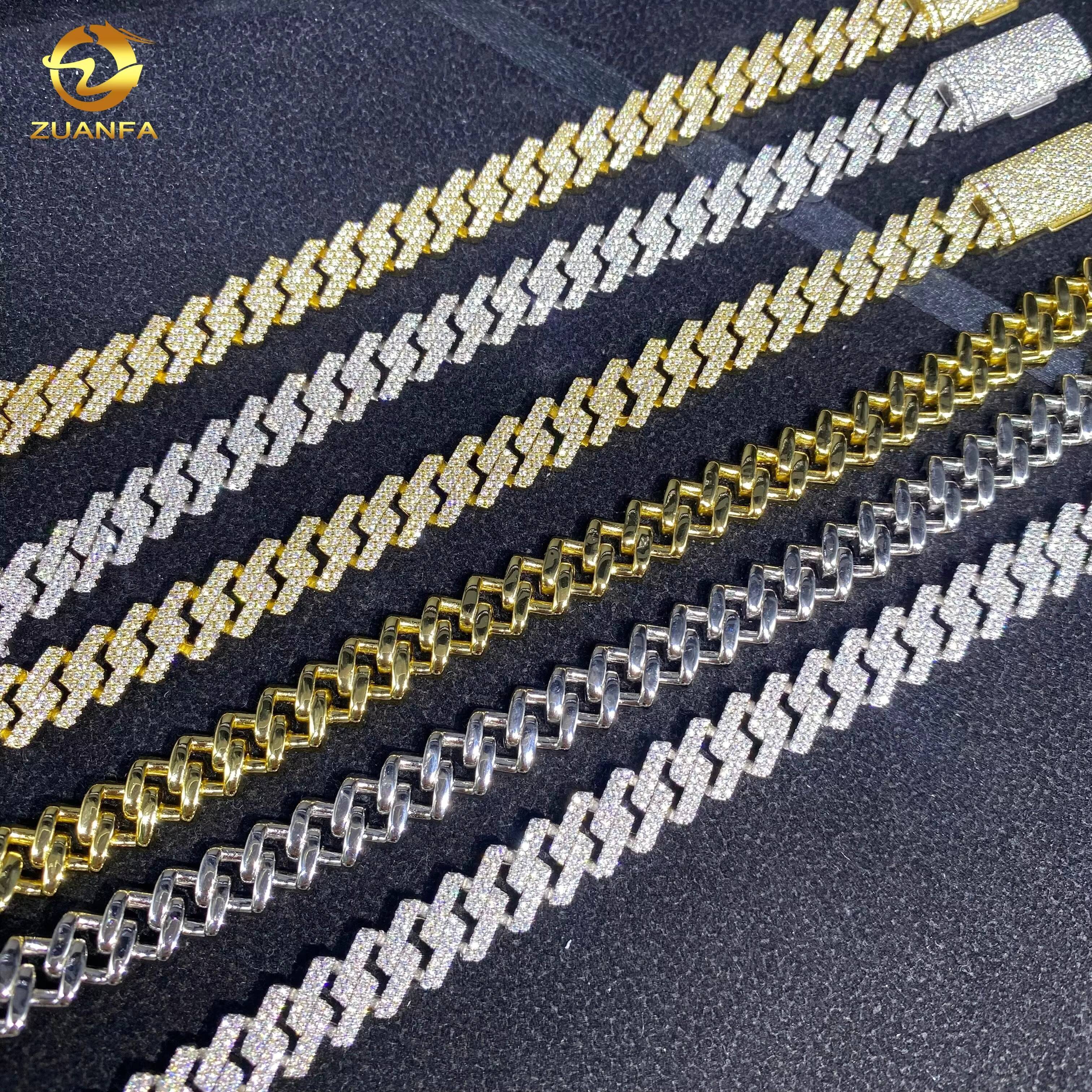 High Quality Gold Plated 10mm 2Row Iced Out Hip Hop Jewelry Miami Cuban Bracelet 925 Silver VVS Moissanite Diamond Necklace