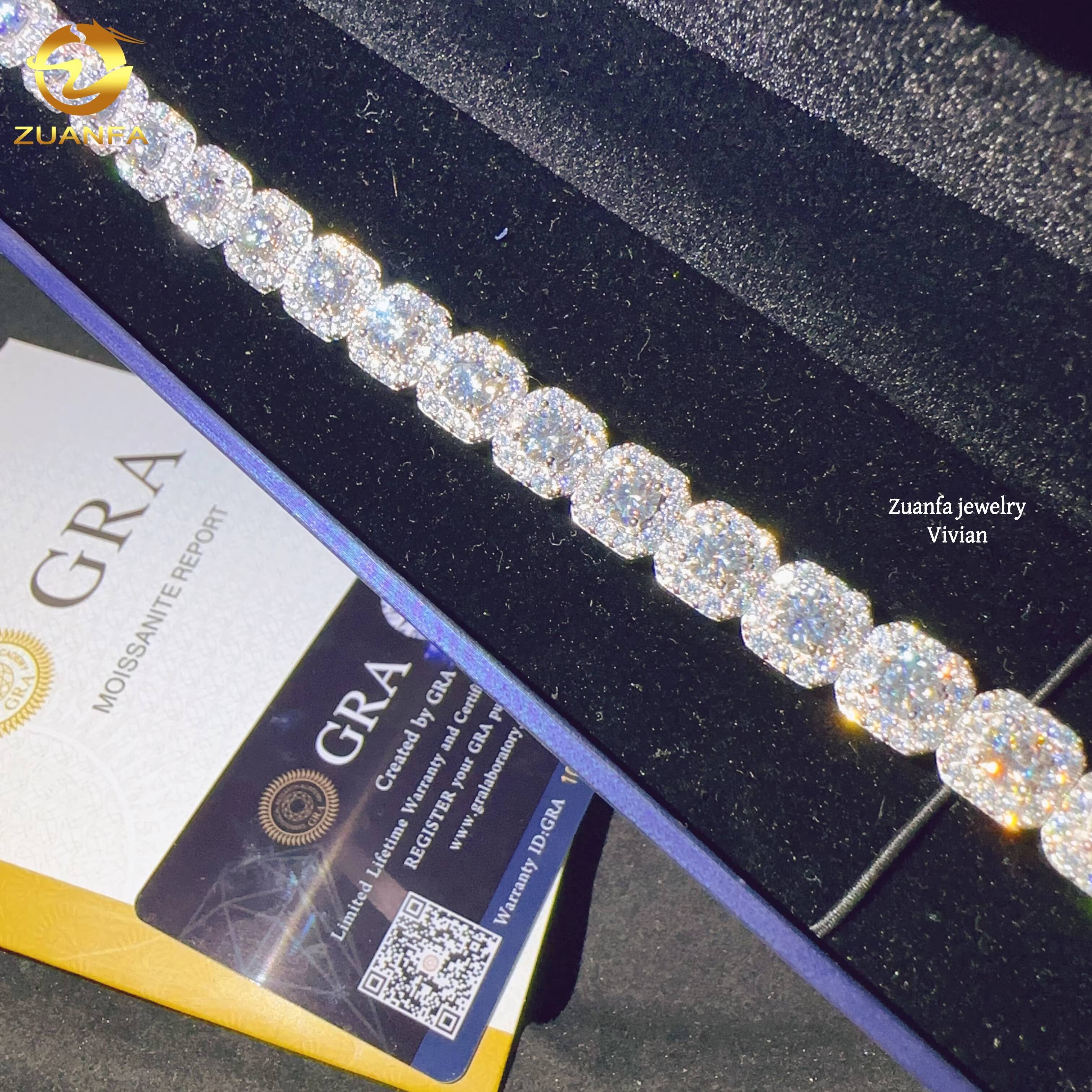 GRA Certified 10mm VVS Moissanite Diamond Hip Hop Jewelry Iced Out 925 Sterling Silver Fashion Bracelet