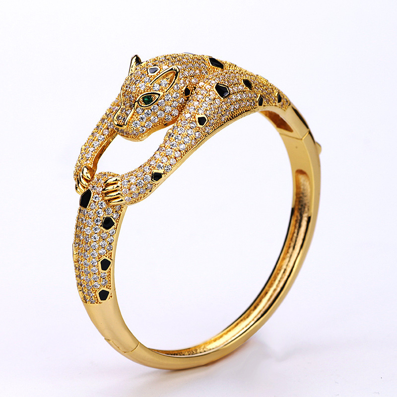 Jewelry Gold-Plated Copper Zircon Bracelet Domineering Animal Resin Leopard Head Diamond-Studded Bracelet Men's Personalized Jewelry Wholesale