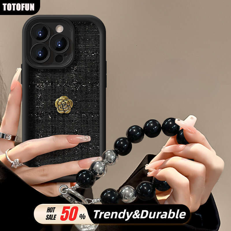 Phone case for iPhone 3D Camellia Bracelet Compatible with Apple 16 Plush Fabric Phone Case 15 Pro14 Precision Hole Shockproof 13/12