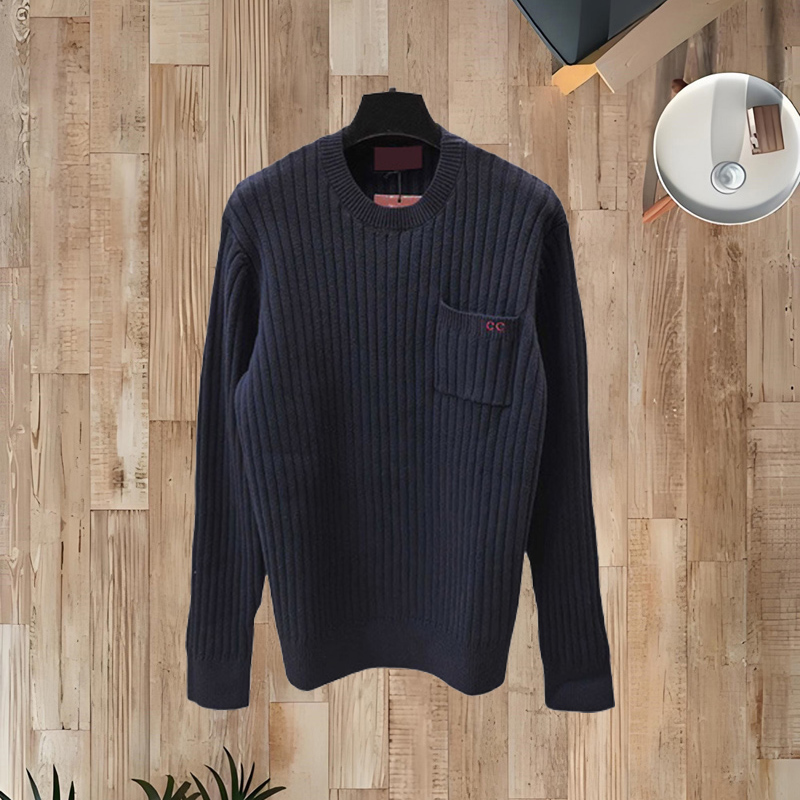 O-Neck Woolen Sweaters Pocket Embroidered Letters Knit Sweatshirt for Men Women Slim Fit 26ss 0113