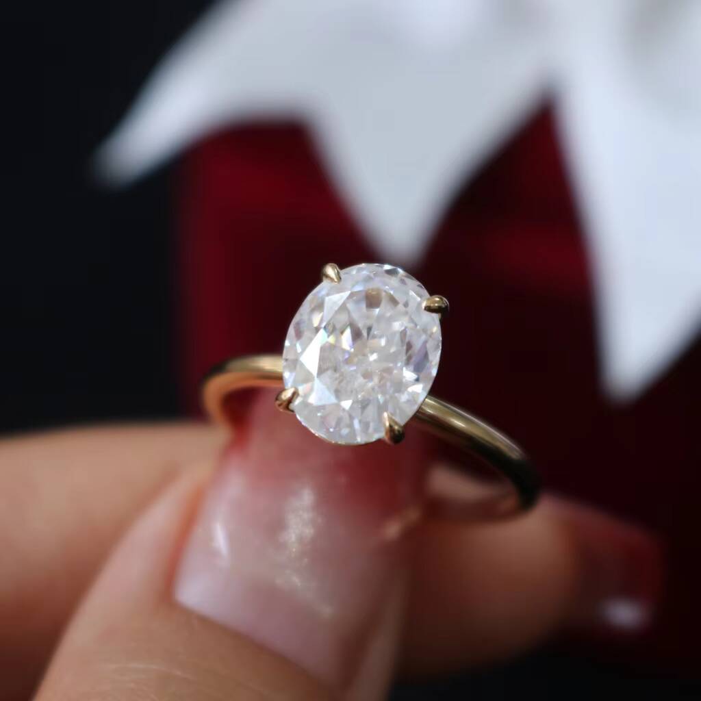 Custom GRA Certificate 10K 14K 18K Gold Ring 3ct Crushed Iced Cut Oval Moissanite Diamond Solitaire Ring for Women
