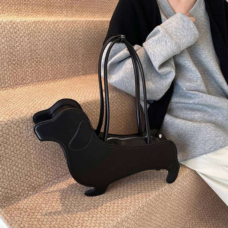 Three-dimensional Dachshund Shoulder PU Leather Retro Handbag Design Underarm For Women Trend Commut Bag
