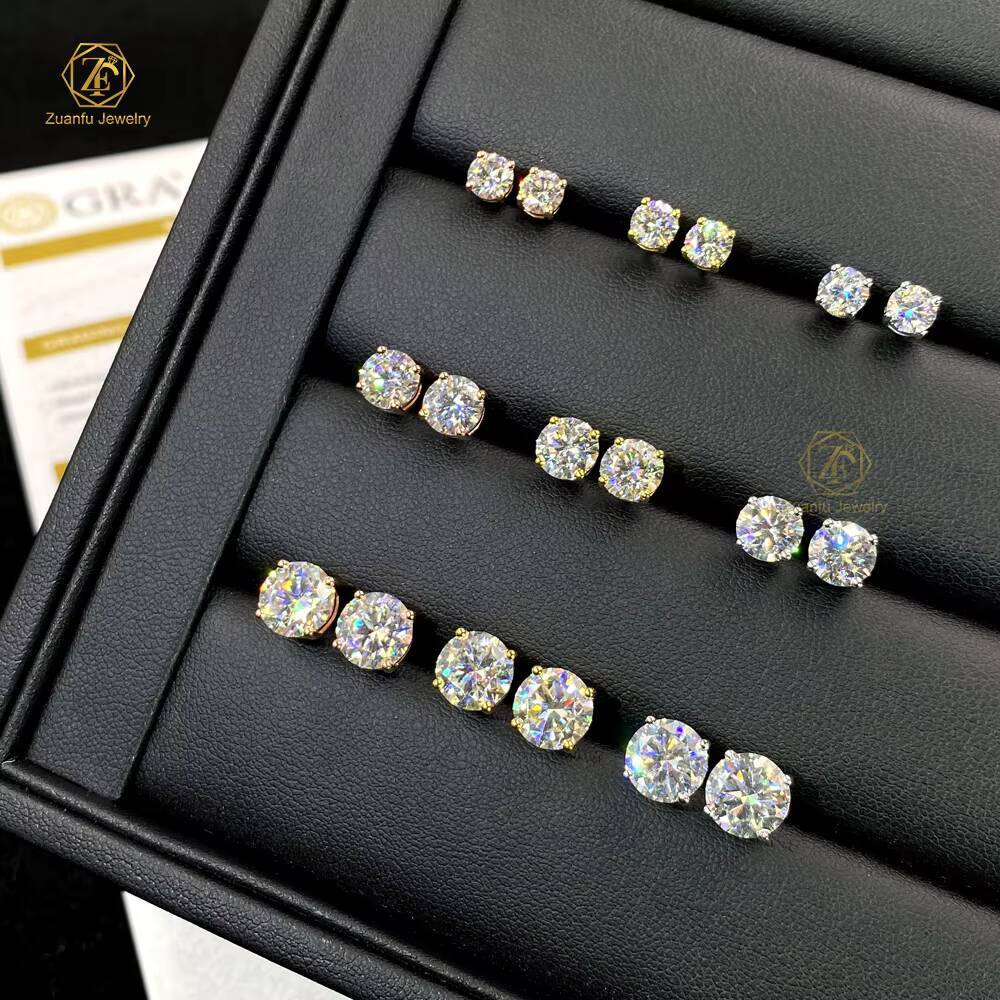 GRA Certified Round Cut 3-11mm 01CT-5CT Various Size Moissanite Earrings Pass Tester 925 Silver Diamond Earrings Screw Back - view 5