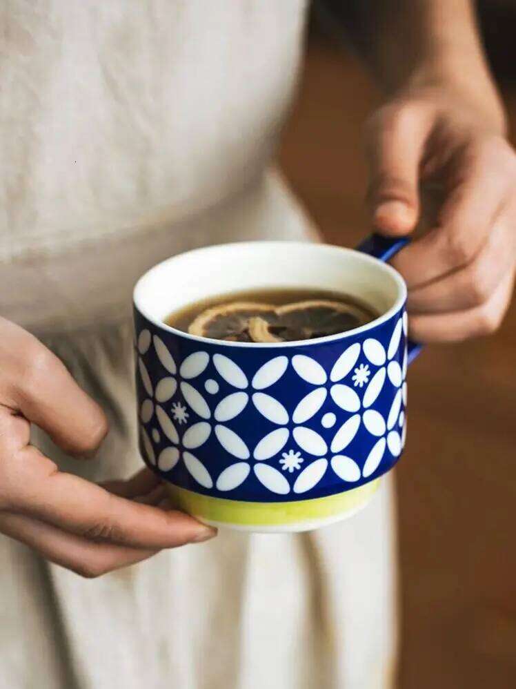 Ceramic Mug Floral Pattern Retro Style Coffee Cup 300ml Tea Drinking Utensil for Outdoor Garden Picnic Office Desk Durable Heat Resistant Tableware
