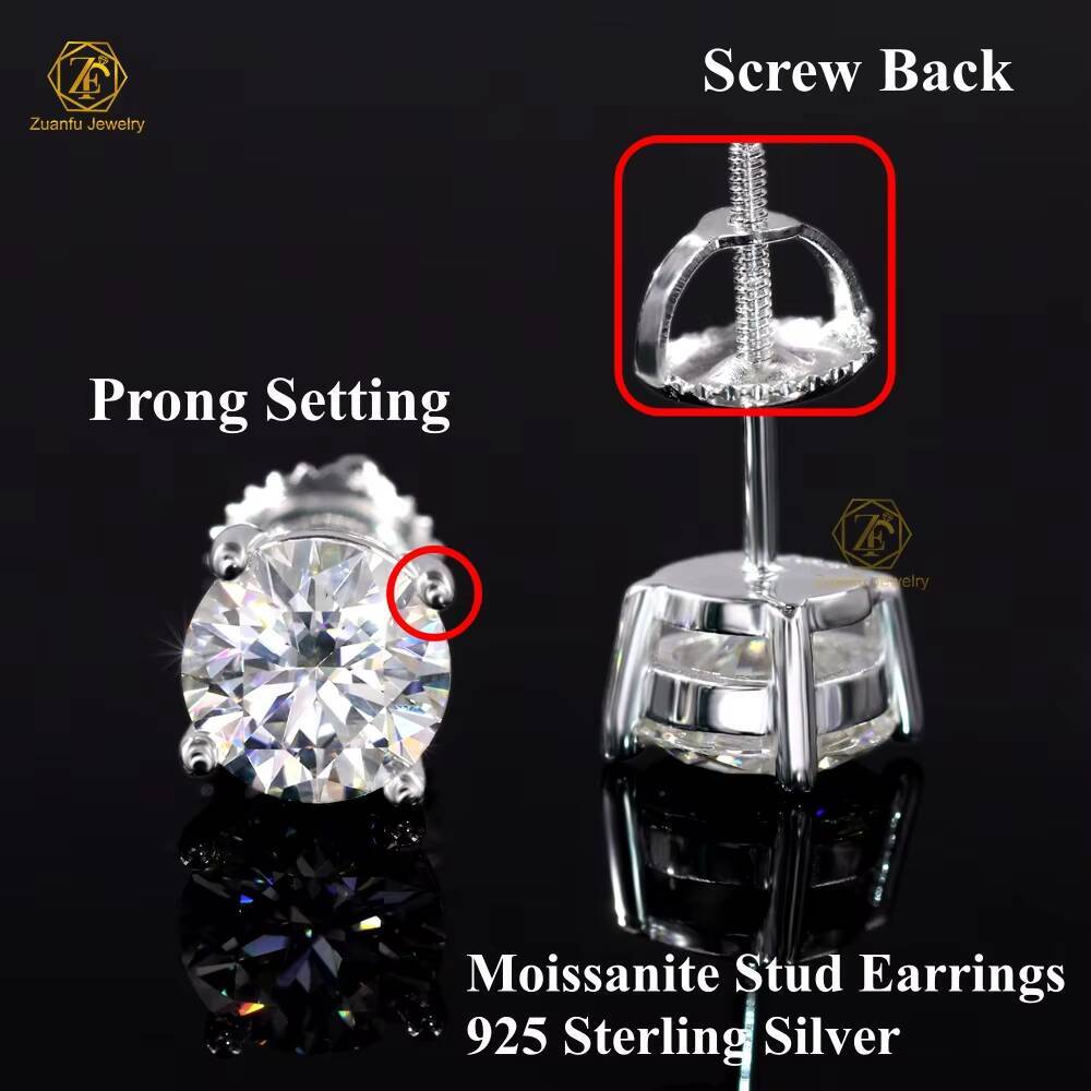 01-4ct Moissanite 3mm 5mm 65mm 10mm D Color 925 Sterling Silver 4 Prong Classic Stud Earrings for Women Men