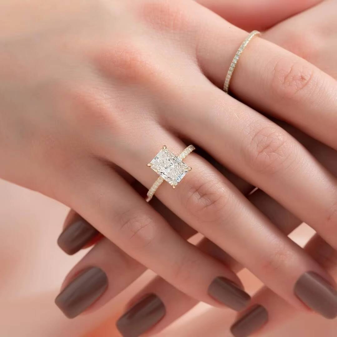 Custom GRA VVS Radiant Cut 1CT-5CT Engagement Ring Solid Gold Plated S925 Sterling Silver Solid Gold Plated S925 Sterling Silver